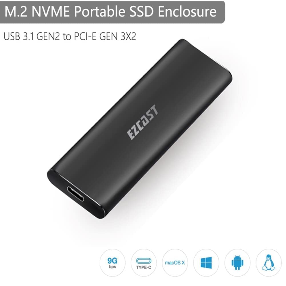 EZCast Boîtier de disque dur SSD portable M.2, USB 3.1 vers PCI-e