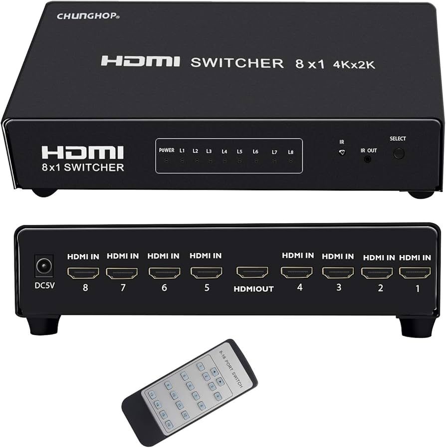 Switch HDMI, Multiprise HDMI Switch 1 Entrée 8 Sorties, Splitter HDMI 8x1 avec télécommande